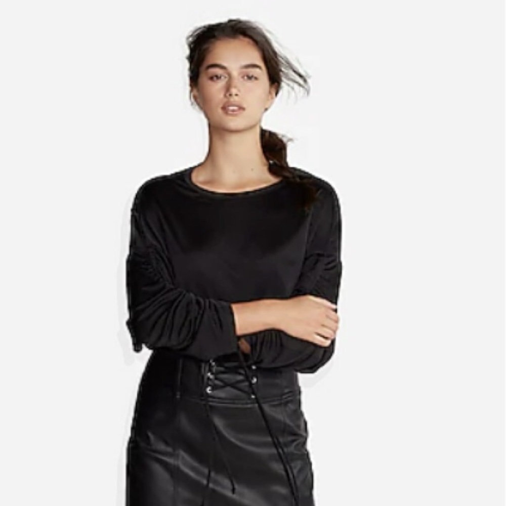 Express Ruched Sleeves Top Black XS